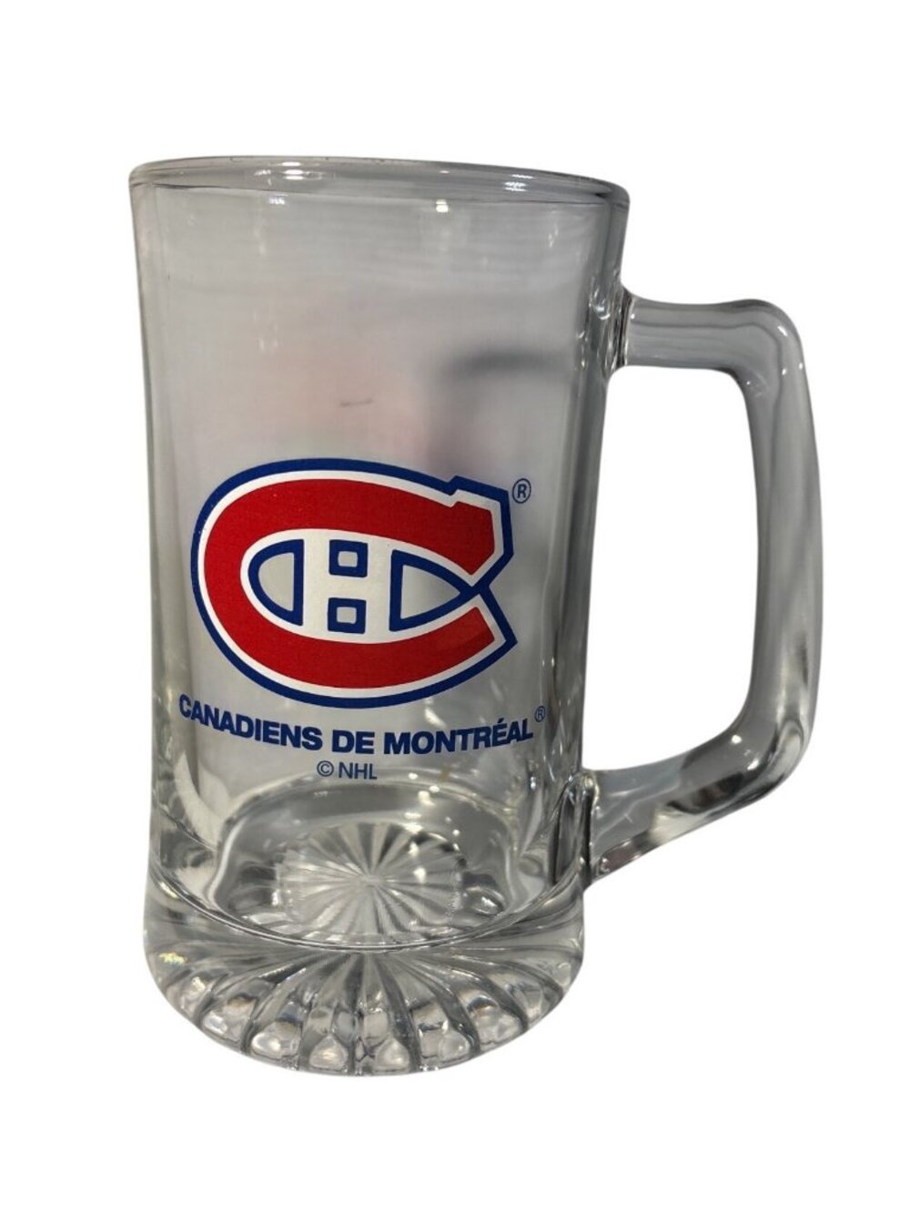 Montreal Canadiens NHL Glass Beer Mug With Handle 6.75" Heavy Base Design